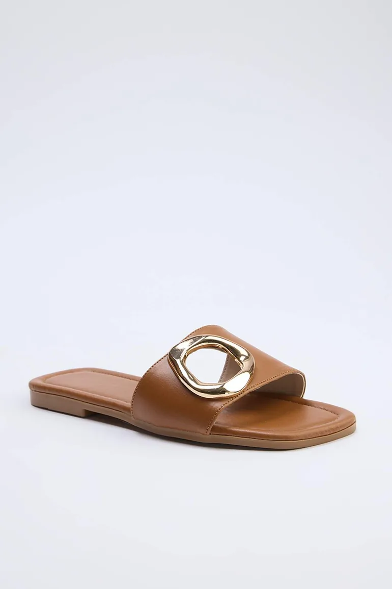 Taba Gold Buckle Detail Women Slipper - 1
