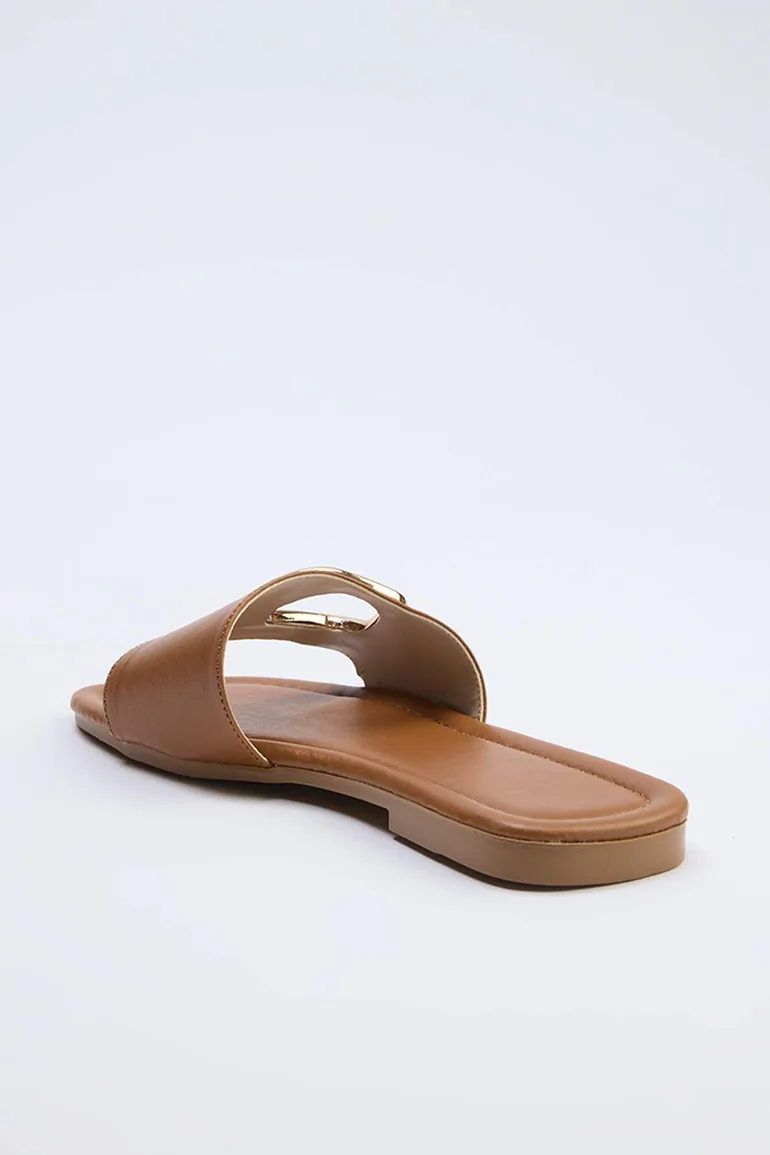 Taba Gold Buckle Detail Women Slipper - 3