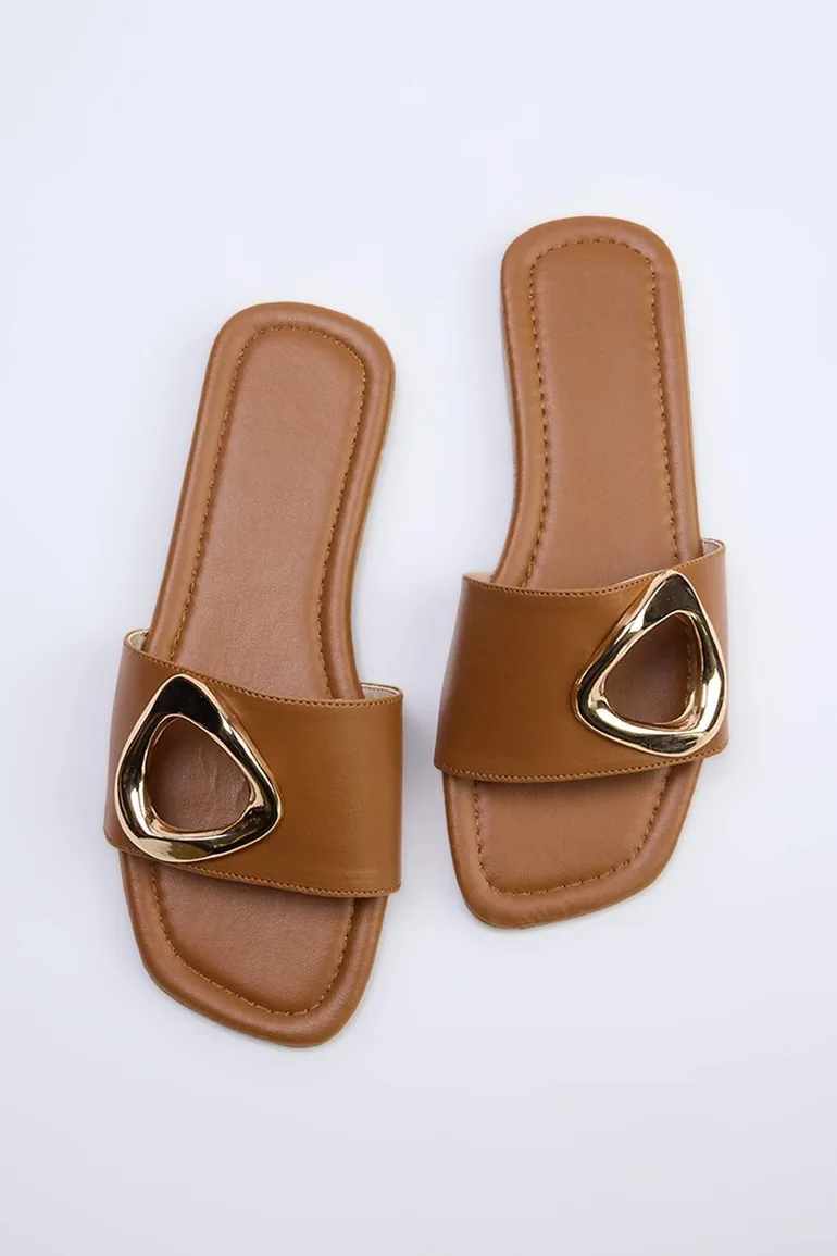 Taba Gold Buckle Detail Women Slipper
