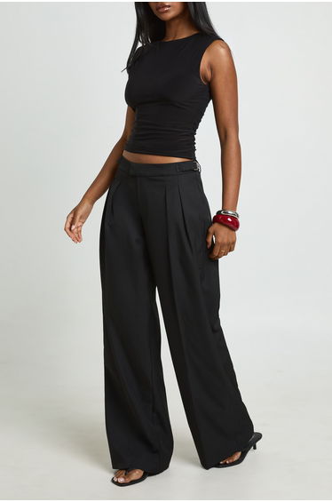Adjustable Waist Wide Leg Tailored Trousers - black product thumbnail 3