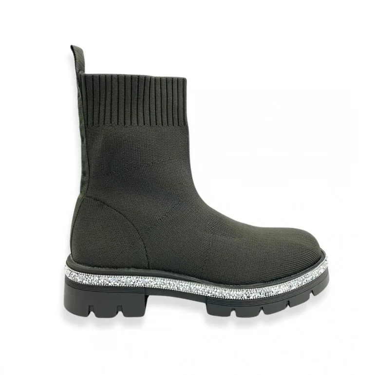 Lemonade Sparkly Stretch Chunky Sock Ankle Boots Khaki - 1