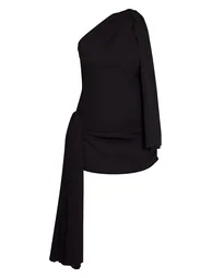 Black Chiffon Draped Detail Mini Dress - 4