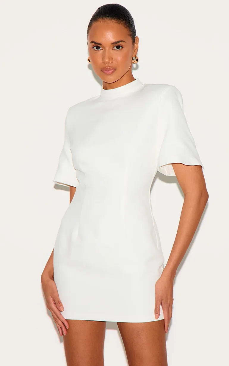 White Woven Cinched Backless Mini Dress - 2