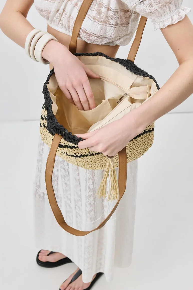 Straw Shoulder Bag - 1