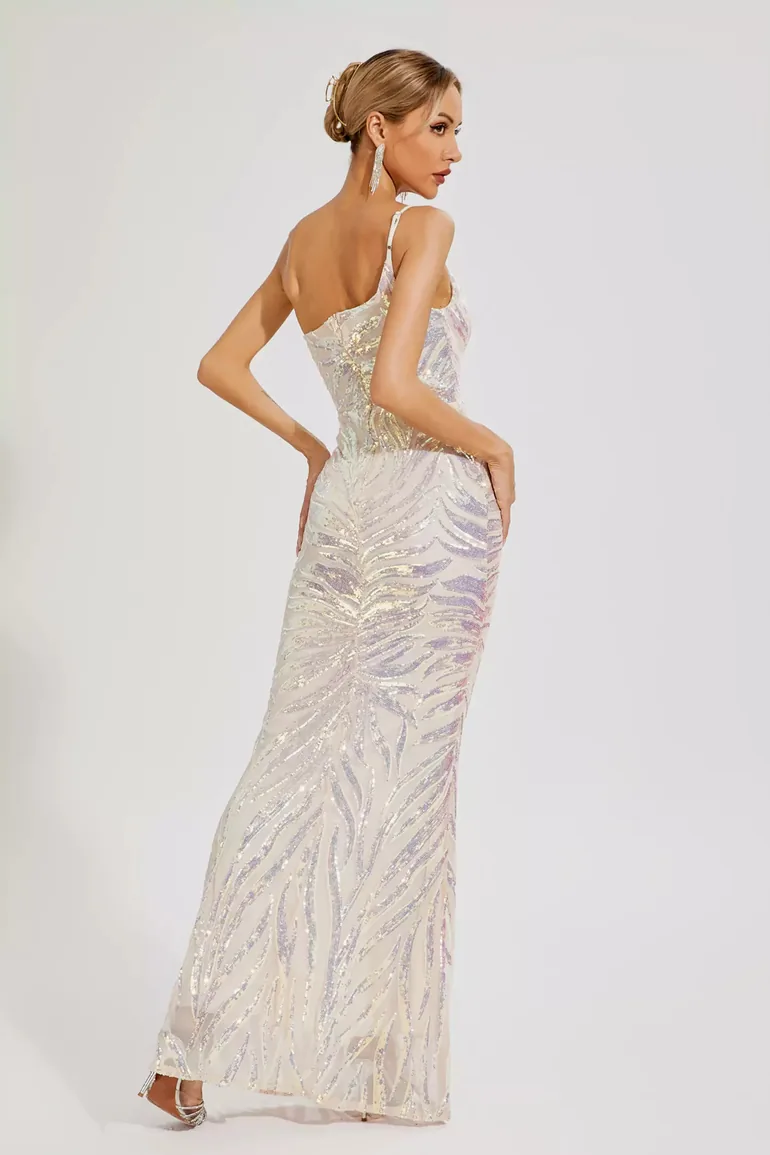 Elia Apricot Sequins One-shoulder Dress - 6