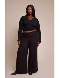 Plus Black Soft Touch Rib Round Neck Long Sleeve Top - 2