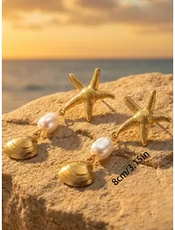 Gold Starfish Dangle Earrings - 3