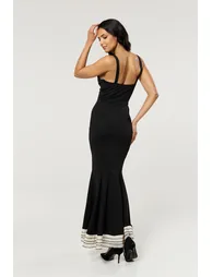 Black Contrast Hem Mermaid Maxi Dress - 9