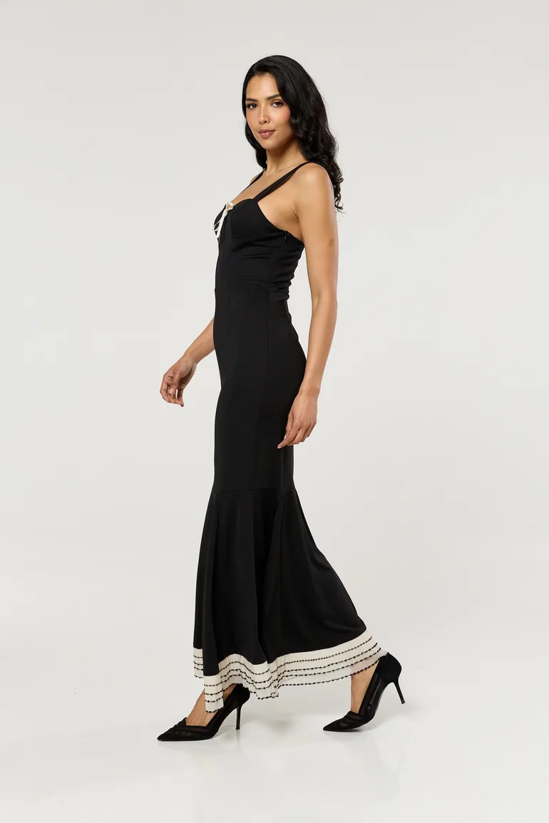 Black Contrast Hem Mermaid Maxi Dress - 4