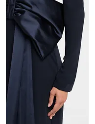 Solid Bow Long Sleeve Off-Shoulder Maxi Dress - 3