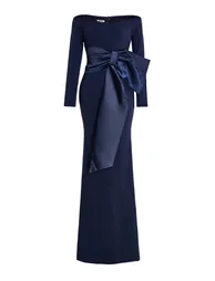 Solid Bow Long Sleeve Off-Shoulder Maxi Dress