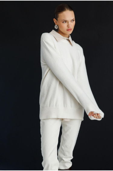 Mizalle Round Neck Oversize Soft Textured Knitwear Sweater