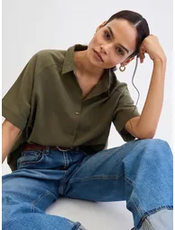 Olive Raglan Sleeves Oversized Shirt - 5