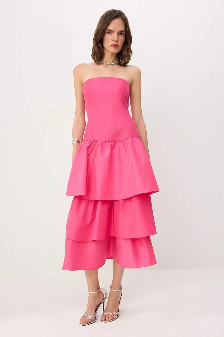 Fuchsia Taffeta Layered Prom Graduation Dress