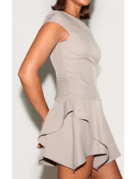 Clay Woven Capped Sleeve Asymmetric Layered Shift Dress - 3