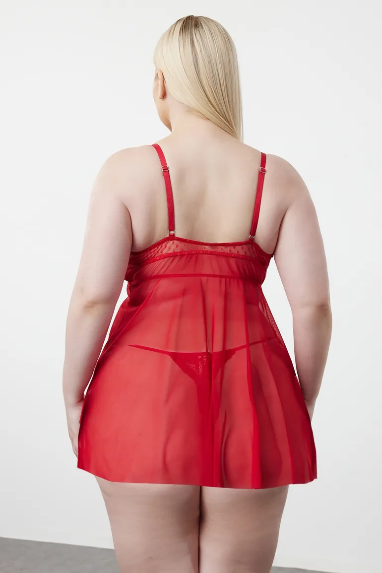 Red High Waist Underwire Babydoll Thong Set - 4