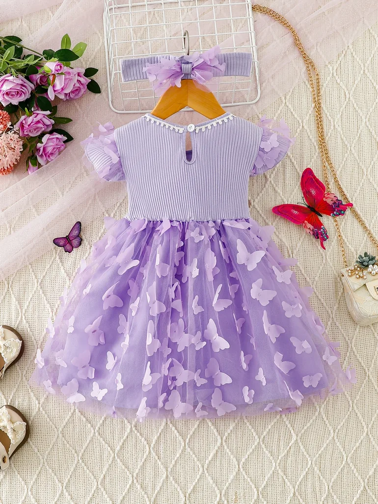 Girls Embellished Ruffled Sleeve Mini Dress - 1