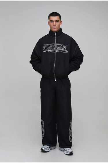 Oversized Official Funnel Neck Track Jacket & Baggy Trouser Tracksuit - black