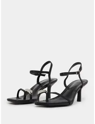 Black Strappy Stiletto Heel Sandals - 1
