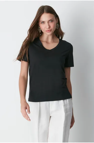 V Neck Short Sleeve 2-Piece Basic T-Shirt
