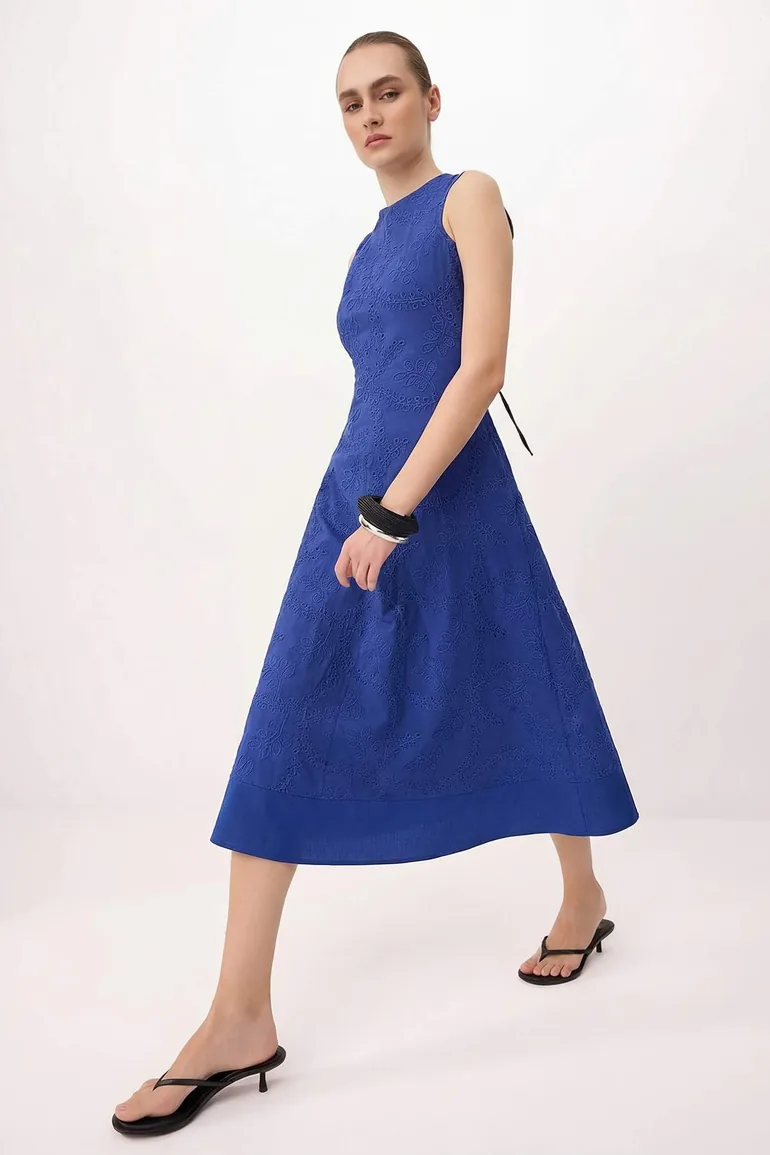 Saks Back Detailed Brode Lined Midi Woven Dress - 2