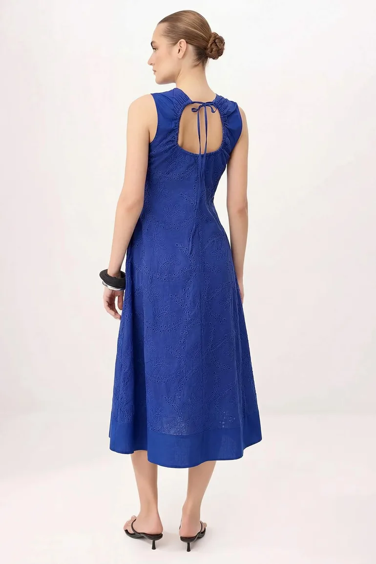 Saks Back Detailed Brode Lined Midi Woven Dress - 4