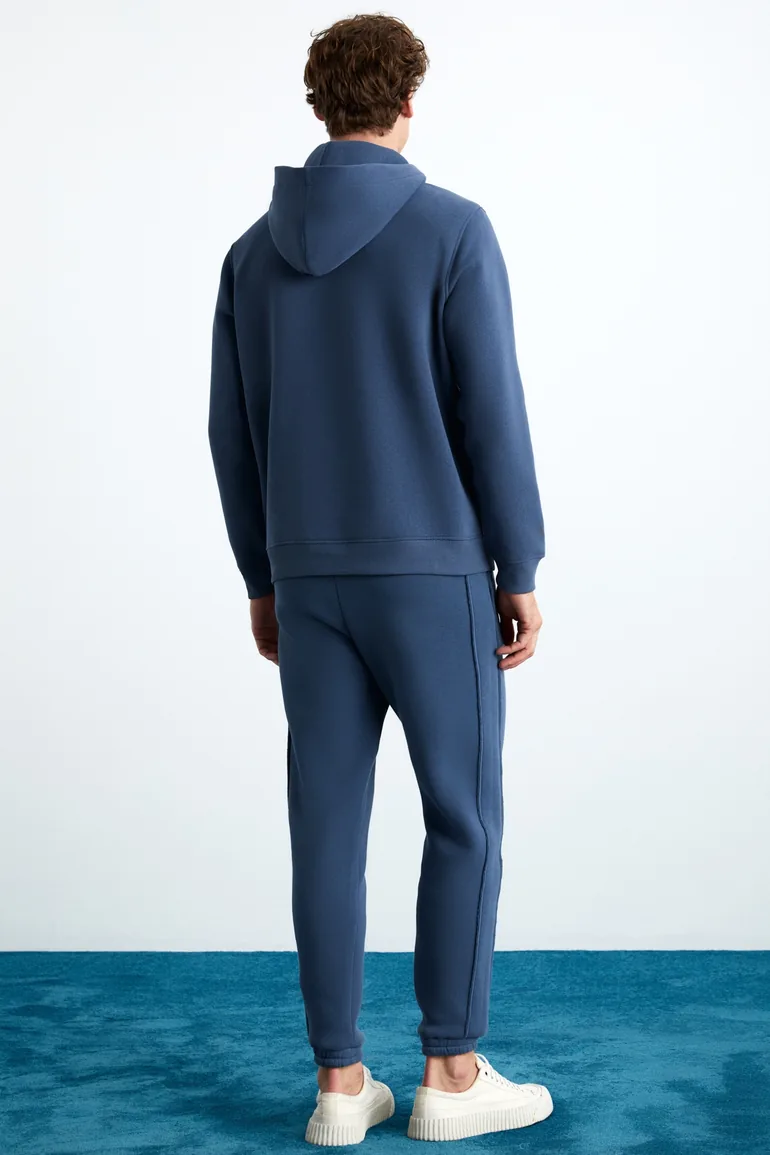GRIMELANGE JORNA Men's 3-Ply Brushed Soft Snap Button Collar Regular Fit Indigo Hoodie Sweatshirt - 4