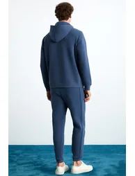 GRIMELANGE JORNA Men's 3-Ply Brushed Soft Snap Button Collar Regular Fit Indigo Hoodie Sweatshirt - 4