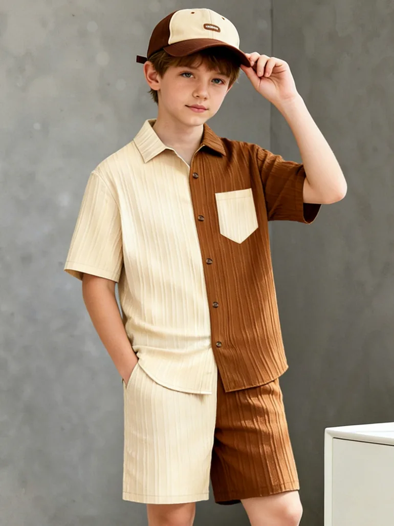 Boys Color Block Shirt and Shorts Set - 5