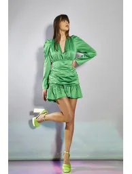 Green Gathered Mini-Dress