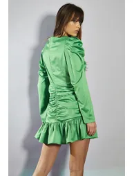 Green Gathered Mini-Dress - 1