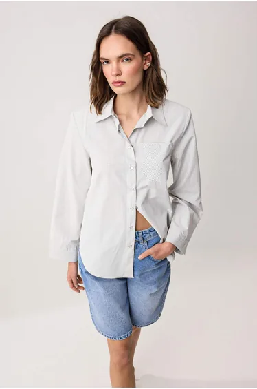 Green-multicolor checkered padded wide cuffed oversize shirt