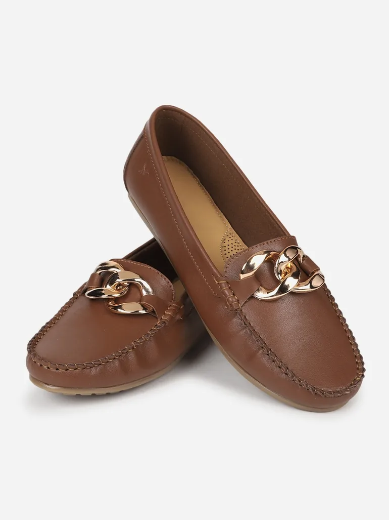 Brown Bliss Chain Decor Cushioned Loafers