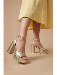 Faith: Hope Faux Metallic Leather Peeptoe High Block Heel Platform Sandals
