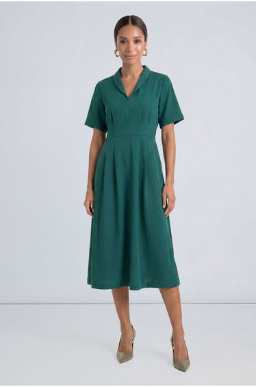 Collar Fit and Flare Midi Dress