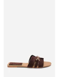 Dorina Embellished Wide Fit Dark Brown Suede Slide On Sandals - 2