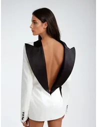 Hyrithia Folded Collar Backless Mini Dress In Black - 1