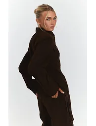 Chocolate Shoulder Pad Cinched Waist Denim Shirt - 1