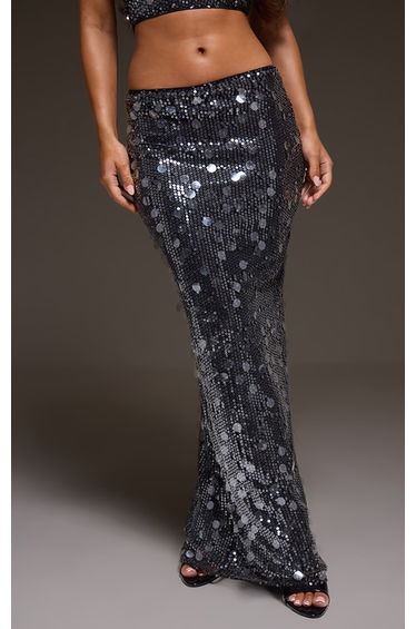 Black Sequin High Waisted Maxi Skirt product thumbnail 2