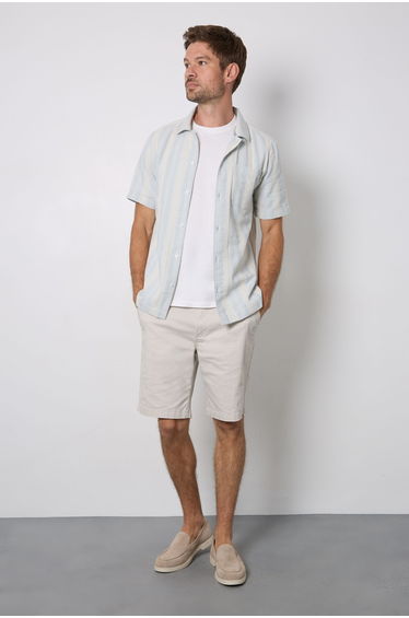 Light Blue Textured Stripes Revere Short Sleeve Shirt
