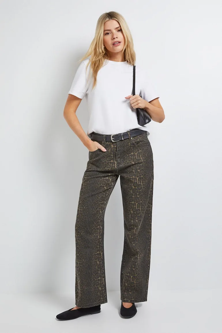 Leopard Tapered Straight Denim Jean