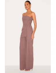 PLT Label Mushroom Overlay Panel Laced Up Tailored Jumpsuit - 2
