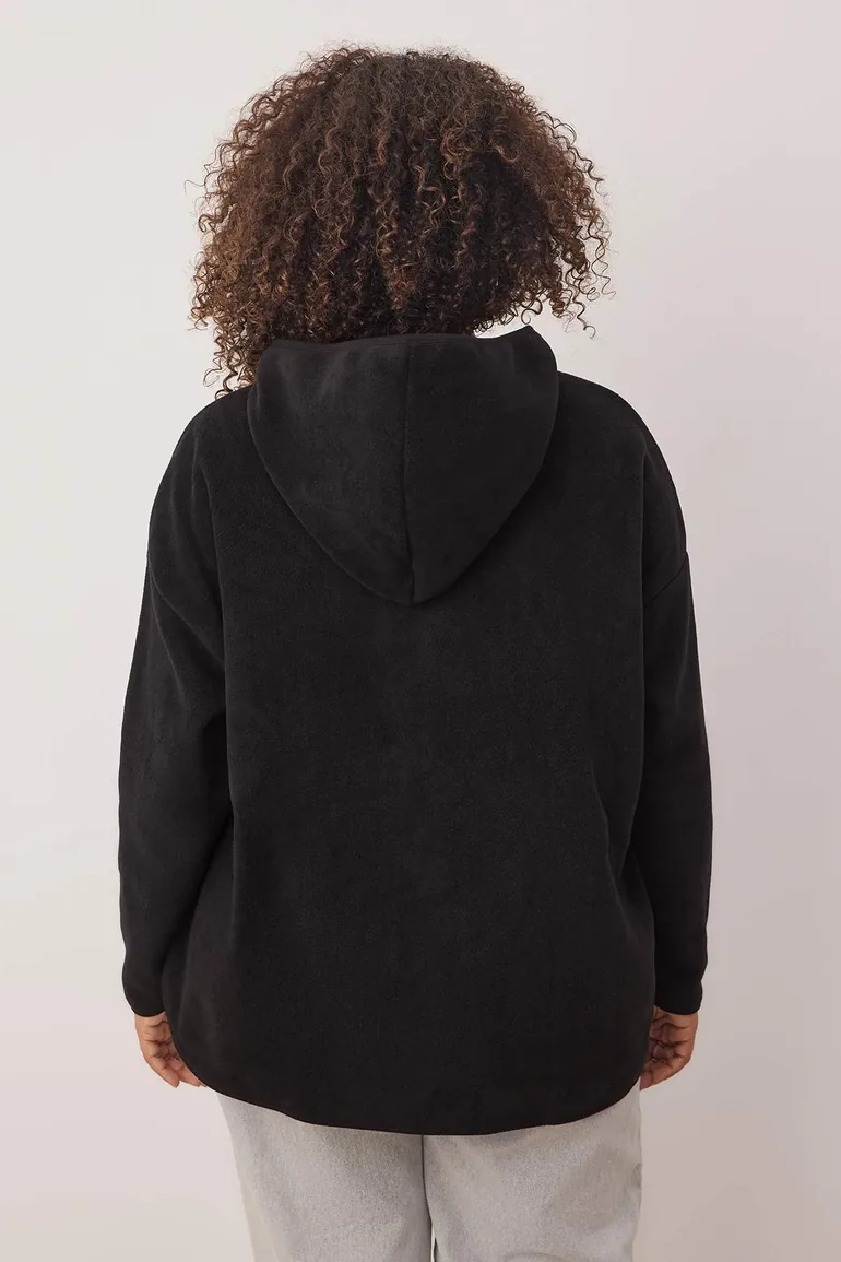 Black Thick Fleece Hooded and Zippered Oversize/Wide Fit Knitted Hoodie - 4