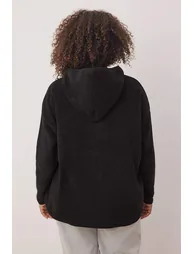 Black Thick Fleece Hooded and Zippered Oversize/Wide Fit Knitted Hoodie - 4
