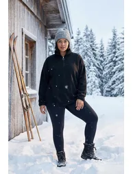 Black Thick Fleece Hooded and Zippered Oversize/Wide Fit Knitted Hoodie - 1