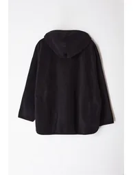 Black Thick Fleece Hooded and Zippered Oversize/Wide Fit Knitted Hoodie - 6