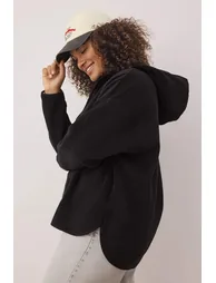 Black Thick Fleece Hooded and Zippered Oversize/Wide Fit Knitted Hoodie - 2