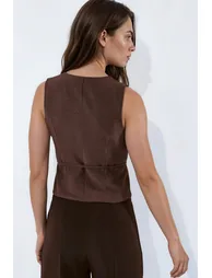 V-Neck Linen Blend Woven Vest - 3