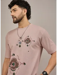 Pink Printed Textured T-Shirt - 4