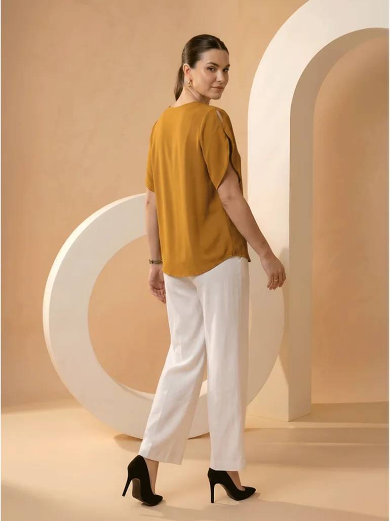 Mustard Short Sleeve Regular Fit Top - 3
